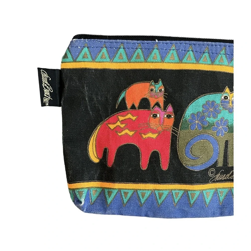 Laurel Burch Cosmetic Bag Pouch Tasai Cats Colorful Canvas‎